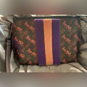 Coach Canvas Pouch Purple and Tan Stripe